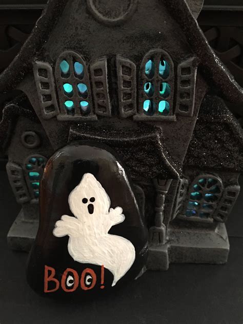 Halloween Ghost Painted Rock Halloween Decoration Boo Etsy Hand