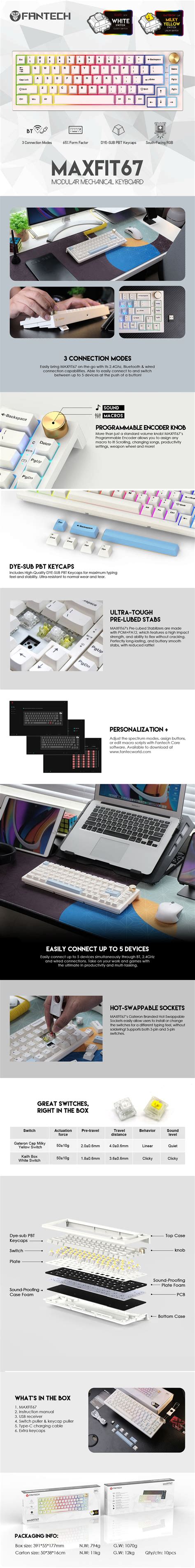 Fantech Maxfit Wireless Bluetooth Mechanical Keyboard Hot Swap