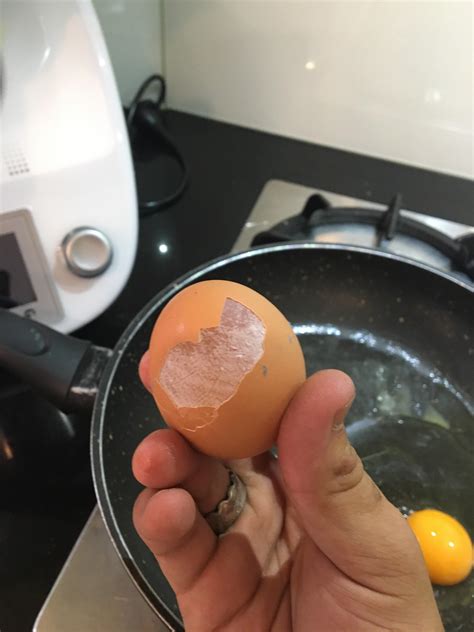 The egg membrane stayed intact after cracking the shell : r