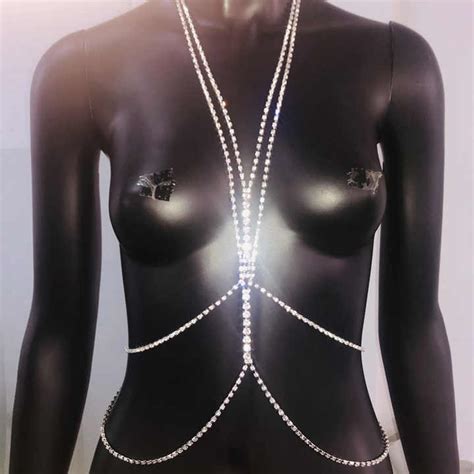 New Arrival Fashion Charm Crystal Rhinestone Body Summer Sexy Bikini Harness Cross Waist Chest