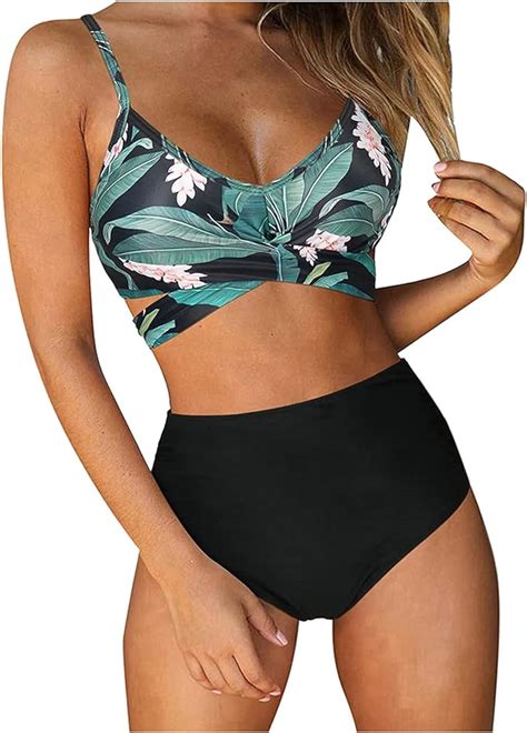 Badeanzug Hohes Set Bikini Damen Spitze Halter Push Up Zwei Geschnitten Feste Sexy