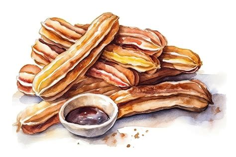 Premium Ai Image Watercolor Drawing Churros On White Background