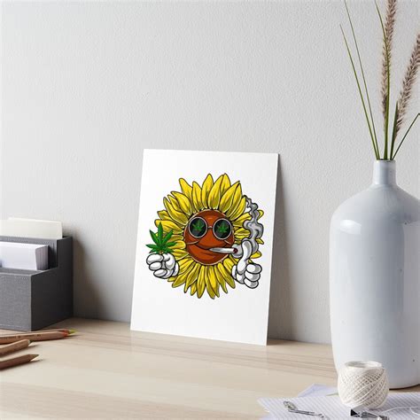 Hippie Sunflower Smoking Weed Art Board Print By Underheaven Redbubble