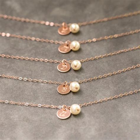 Rose Gold Initial Bracelet Set Of 7, Dainty Bridesmaid Jewelry, Pink ...