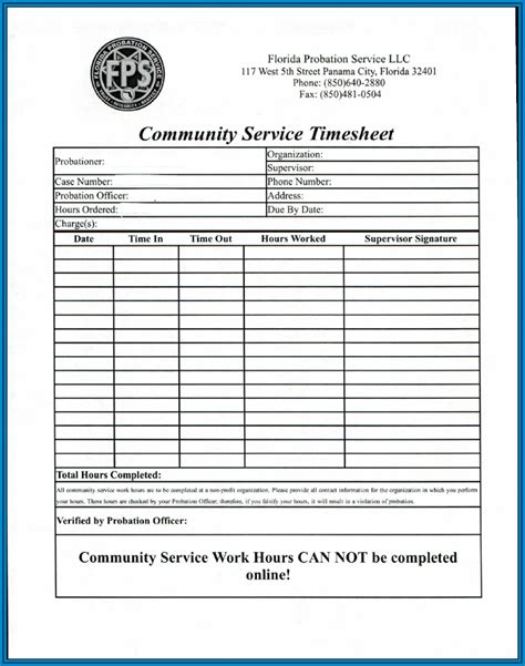 √ Free Printable Community Service Timesheet Template