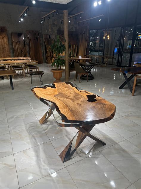 Live Edge Clear Epoxy Table - Custom Solid Walnut Wood Epoxy Resin Dine
