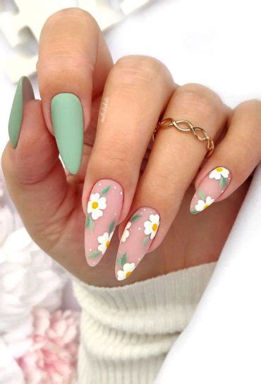 52 Cute Floral Nail Art Designs Mint Green Floral Nude Base Nails