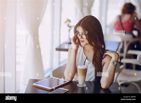 Beautiful Brunette With Glasses Stock Photo Alamy