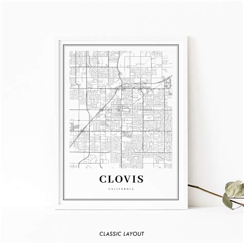 Clovis CA Map Print, California USA Map Art Poster, Fresno, City Street