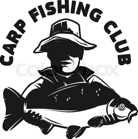 Carp Fishing Club Emblem Template With Carp Fish And Fisherman Design