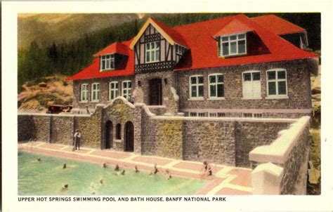 Upper Hot Springs Swimming Pool Vintage Postcard Banff Canadian Rockies