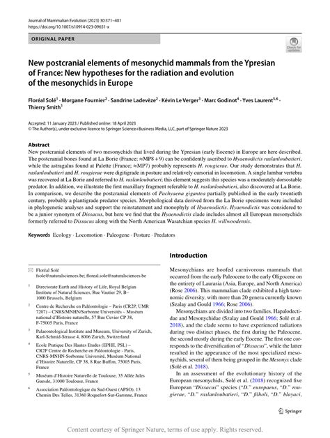 New postcranial elements of mesonychid mammals from the Ypresian of ...