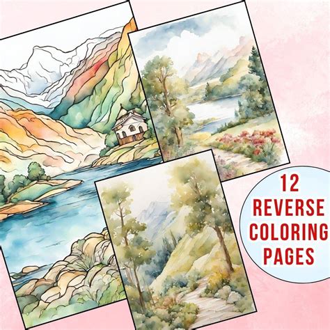 12 Calming Landscape Reverse Coloring Pages For Mindfulness