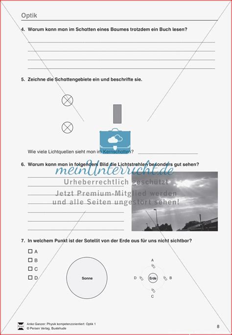 Arbeitsblätter Physik Klasse 6 Licht Und Schatten 8 Empfehlungen Sie