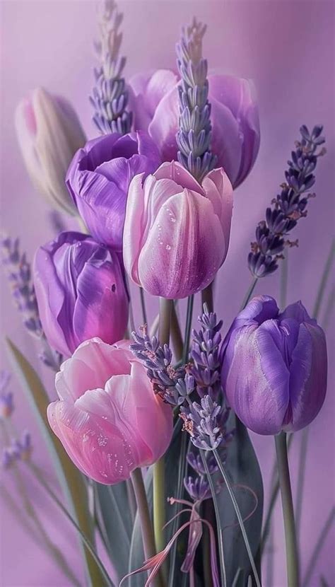purple tulips  lavender flowers   vase diy flower arrangement