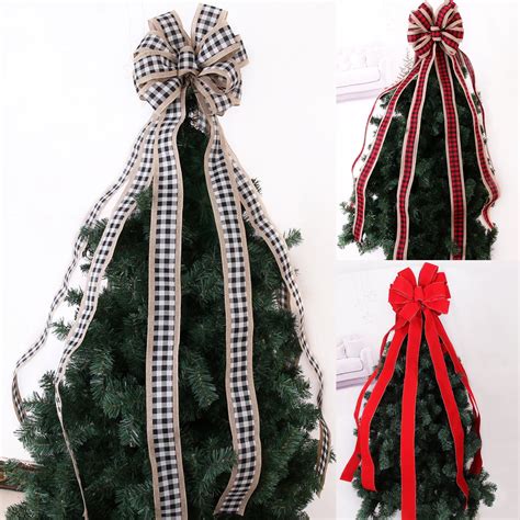 Christmas Tree Topper 48x12 Inches Large Buffalo Plaid Red Black