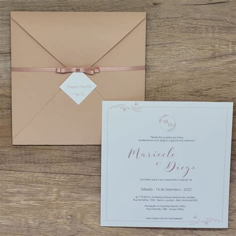 Convite Casamento Rose Nude Elo Produtos Especiais