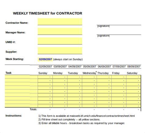 Contractor Timesheet Template Excel