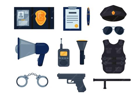 Premium Vector Police Officer Equipment Icons Set