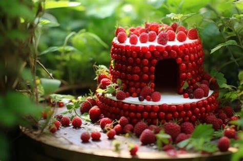 Premium Photo Raspberry Cake In Garden Generate Ai