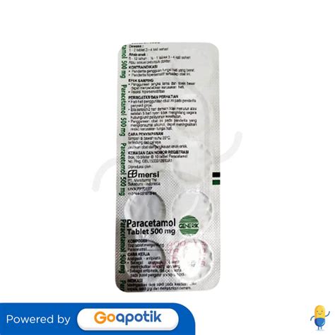 Paracetamol Mersifarma 500 Mg Strip 10 Tablet Kegunaan Efek Samping