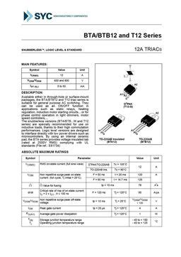 BTA12-600B Triac Datasheet and Replacements | alltransistors.com