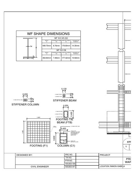 wf shape dimensions stiffener beam stiffener column  structural