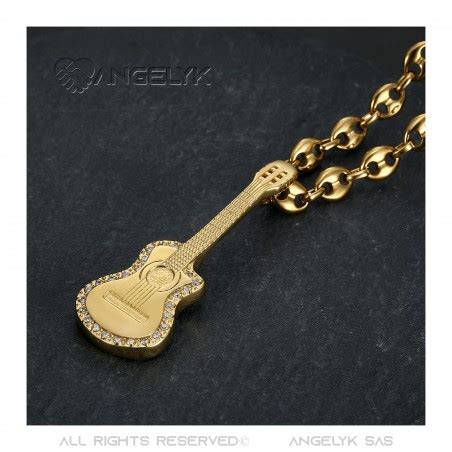 Pendentif Guitare Pan Coup Or Grain De Caf Diamants