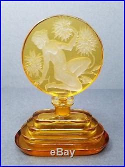 Czech Perfume Bottle Nude Intaglio Glass Crystal Bohemia Amber Vintage