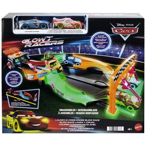 Disney Pixar Cars Glow Racers Launch And Criss Cross Playset With 2 Vehicles Smyths Toys Ireland