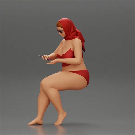 3D Printable Sexy Fat Woman In Bikini Summer Scarf In The Beach Putting Sunscreen By 3DGeschaft