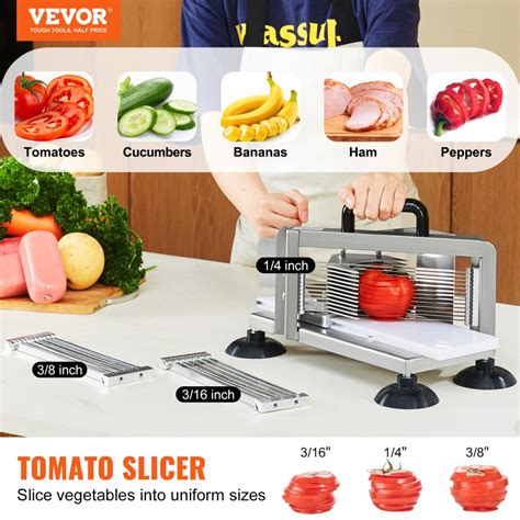 VEVOR Commercial Tomato Slicer, 1/4"+3/8"+3/16" Tomato Cutter Slicer ...