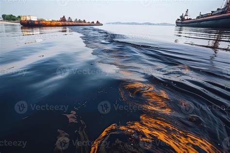 Oil Leak From Ship Oil Spill Pollution Polluted Water Surface Water Pollution As A Result Of