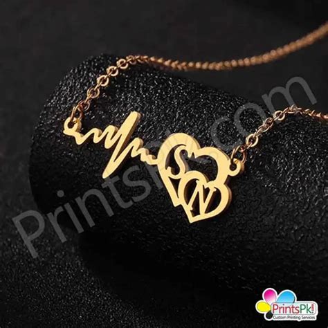 customized  letter necklace  heart beat design