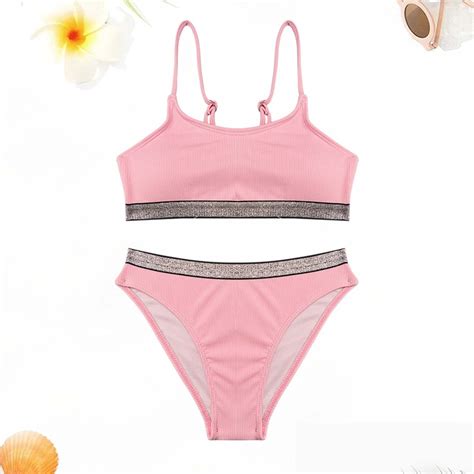Girl S Piece Summer Bikini Sets High Waist Wireless Bikini Set Criss Cross Swimsuit Solid