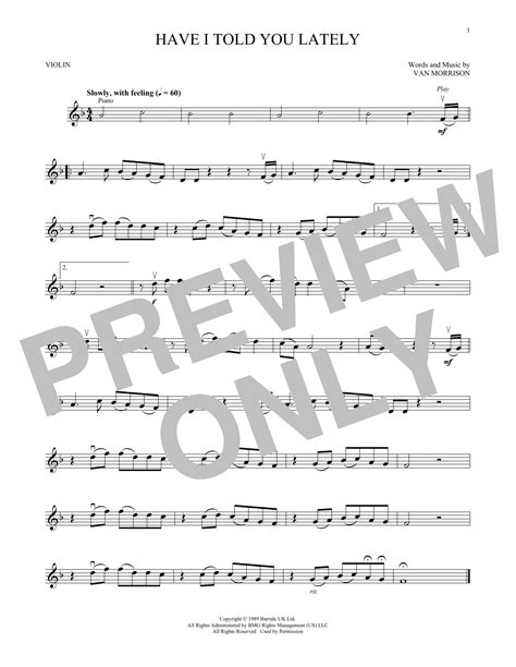 Have I Told You Lately Sheet Music Van Morrison Violin Playalong