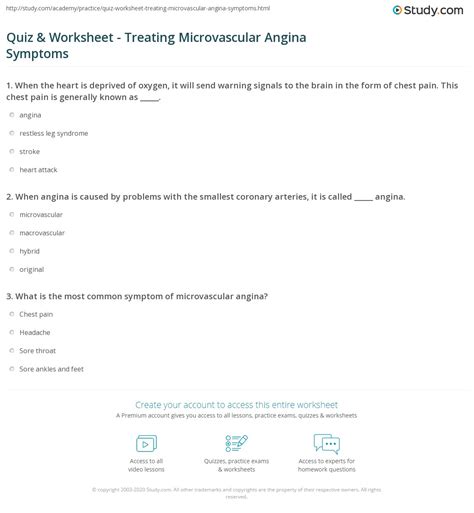 Quiz & Worksheet - Treating Microvascular Angina Symptoms | Study.com