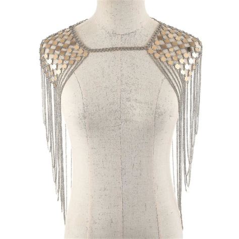 Vintage Punk Sele Bikini Body Link Epaulet Skulder Kæde Halskæde Krave dinglende kvast Guld Fyndiq