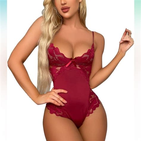 Intimates Sleepwear Burgundy One Piece Lingerie Set Lace Bodysuit Poshmark