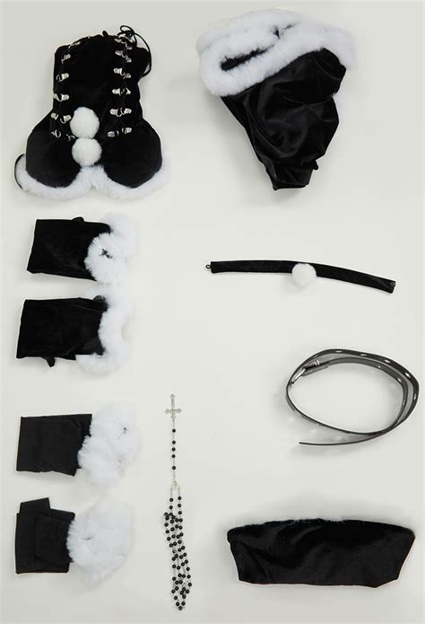 Women Gothic Black Sexy Lingerie Bodysuit And Half Skirt Set Dark Furry Christmas Set With Hat