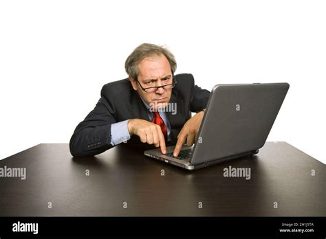 Mature Business Man Working With His Laptop Stock Photo Alamy
