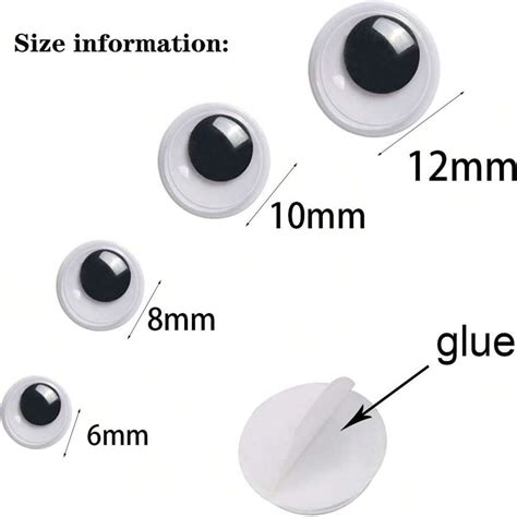 100 Pcs Black Wiggle Googly Eyes With Self Adhesive 6mm 8mm 10 Mm 12mm