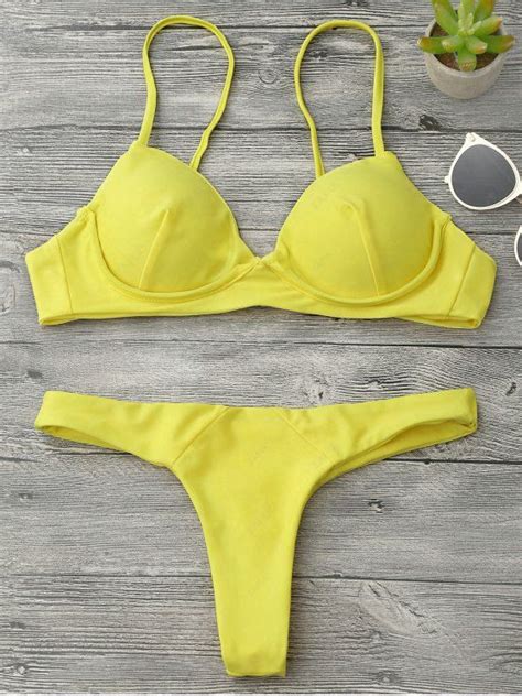 19 OFF 2021 Underwire Push Up Thong Bikini Set In YELLOW ZAFUL