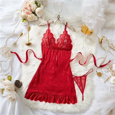 Midwennn Women Nightgown Lingerie Dress Red Lingerie Lace Lingerie Sexy