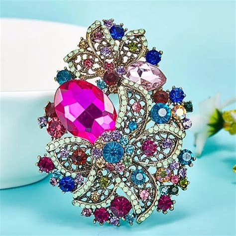 Pcs Lot Wholesale Rhinestone Flower Brooches Royal Design Bridal