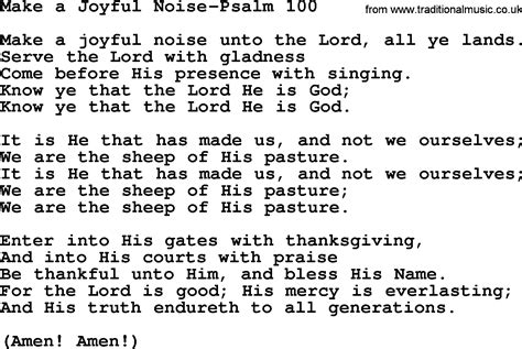 Hymns From The Psalms Song Make A Joyful Noise Psalm 100 Lyrics With Pdf