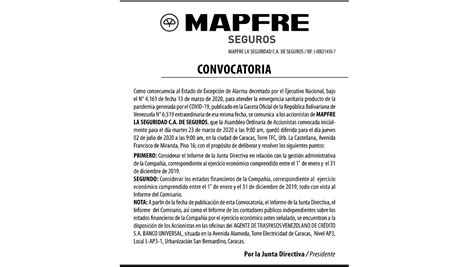 CONVOCATORIA MAPFRE LA SEGURIDAD C A DE SEGUROS