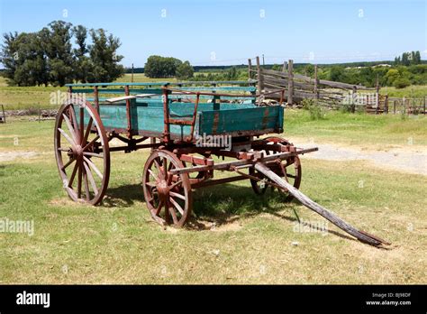 Old Vintage Wooden Horse Drawn Wagon On A Farm Colonia Del Sacramento