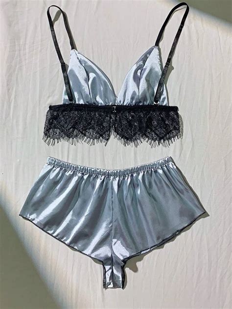 Women S 2 Piece Ding Imitation Silk Sexy Lace Edge Lingerie Set Sexy Lingerie SHEIN UK