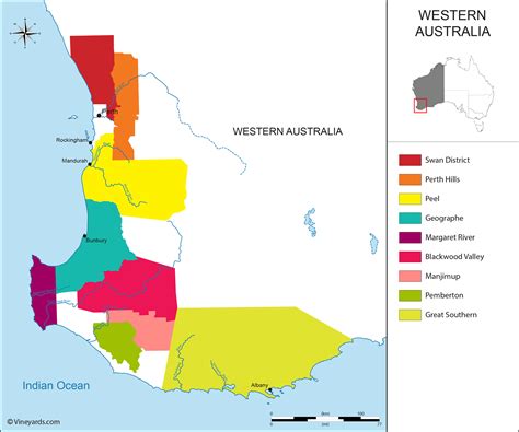 Western Australia Map of Vineyards Wine Regions